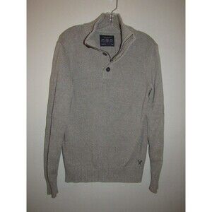 American Eagle Athletic Fit Sweater Mens Small 1/4 Zip Button Mock Neck Tan GUC